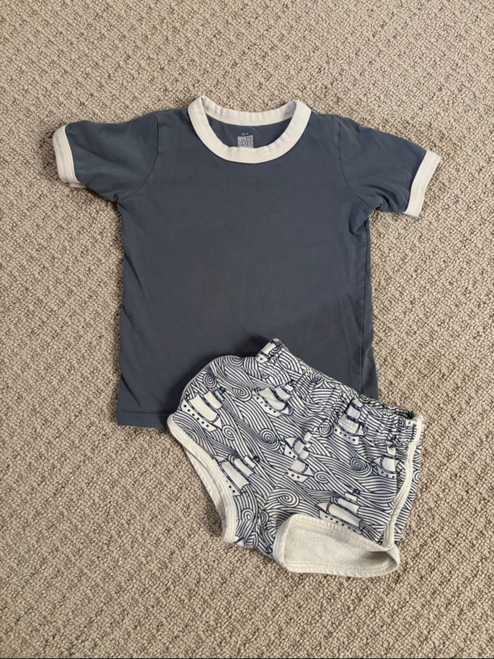 Winter Water Factory Ringer Tee and Terry Shorts Boat Ship outfit